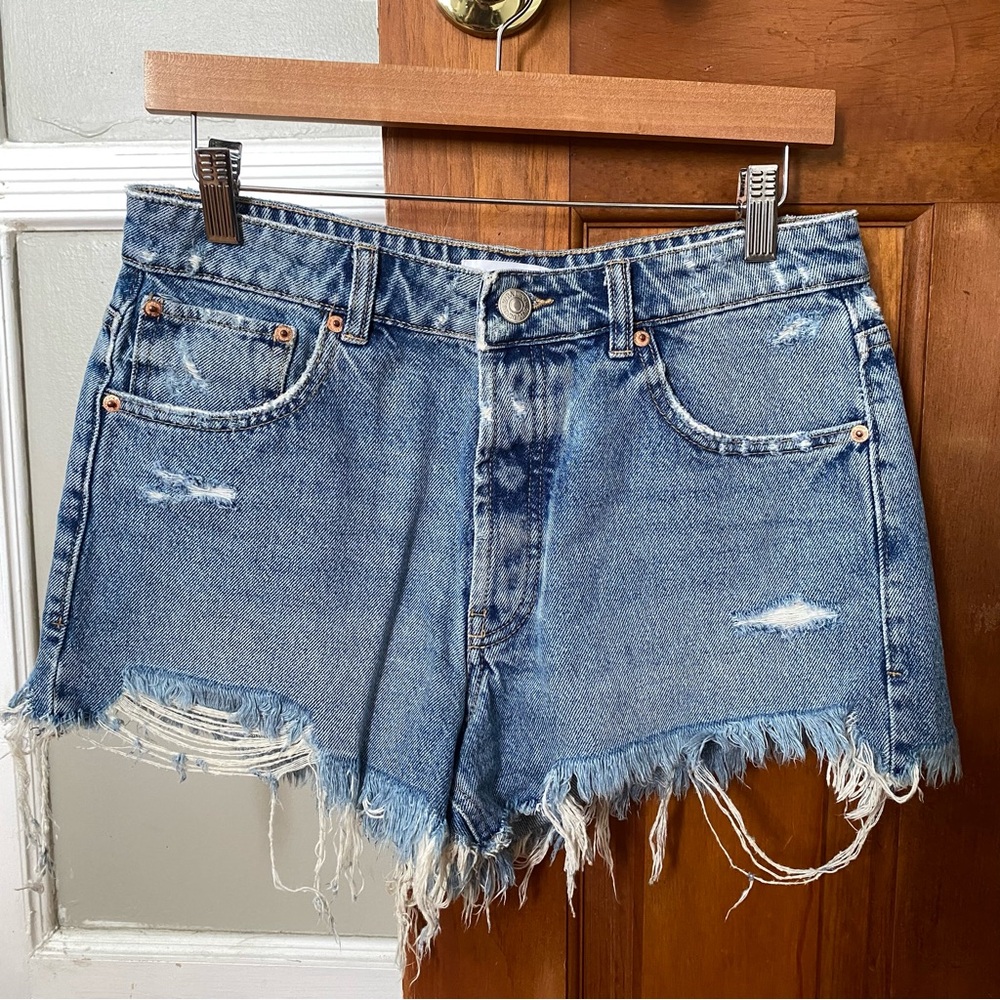 Zara Blue Frayed Hem Jean Shorts